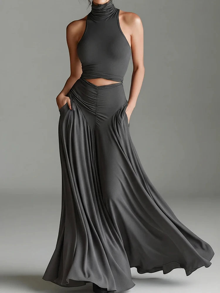 Knit Sleeveless Turtleneck TwoPiece Set — Black | KIMLUD