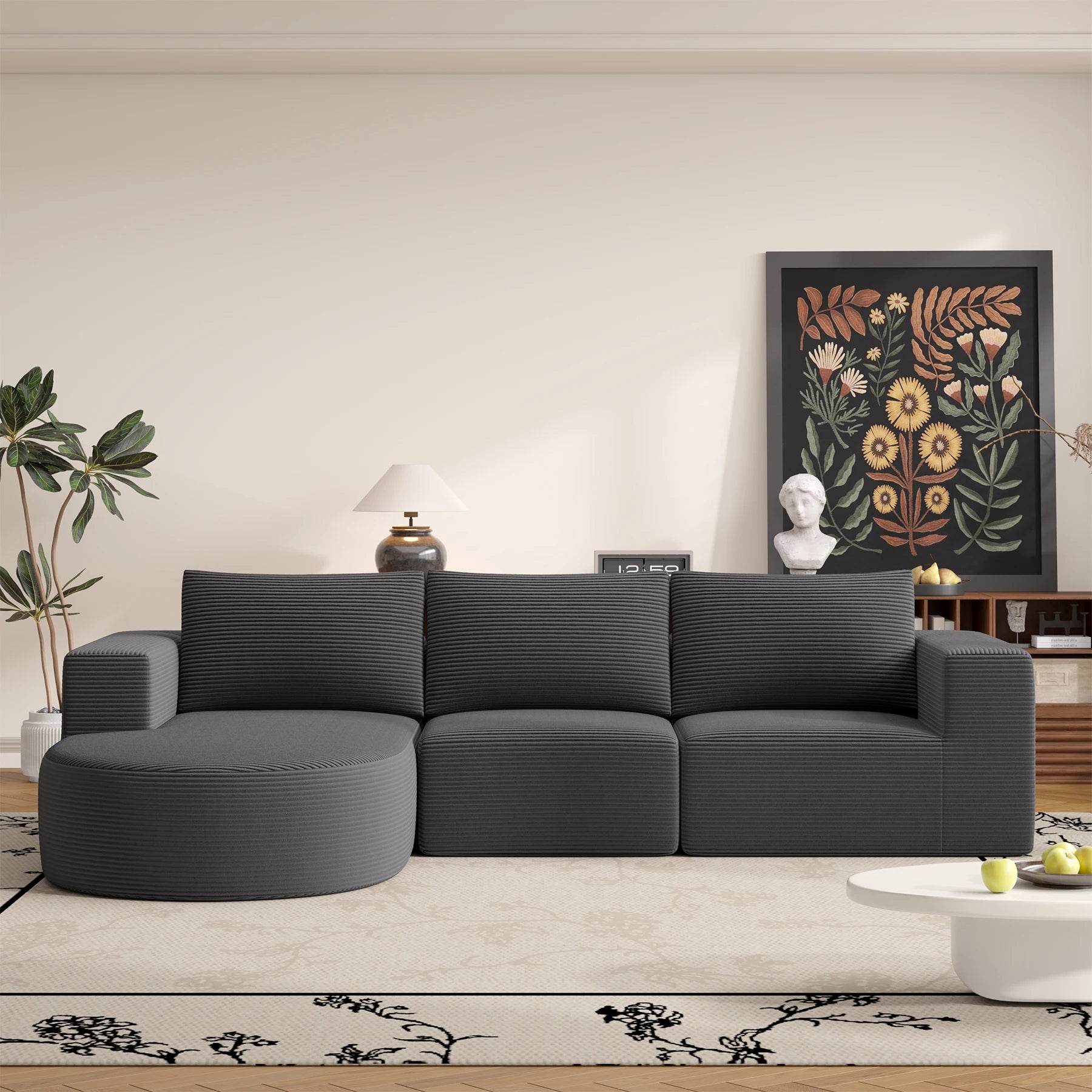 Corduroy Two-Seater Sofa With Italian Minimalist Lines And Subtle Depth — Blue | KIMLUD