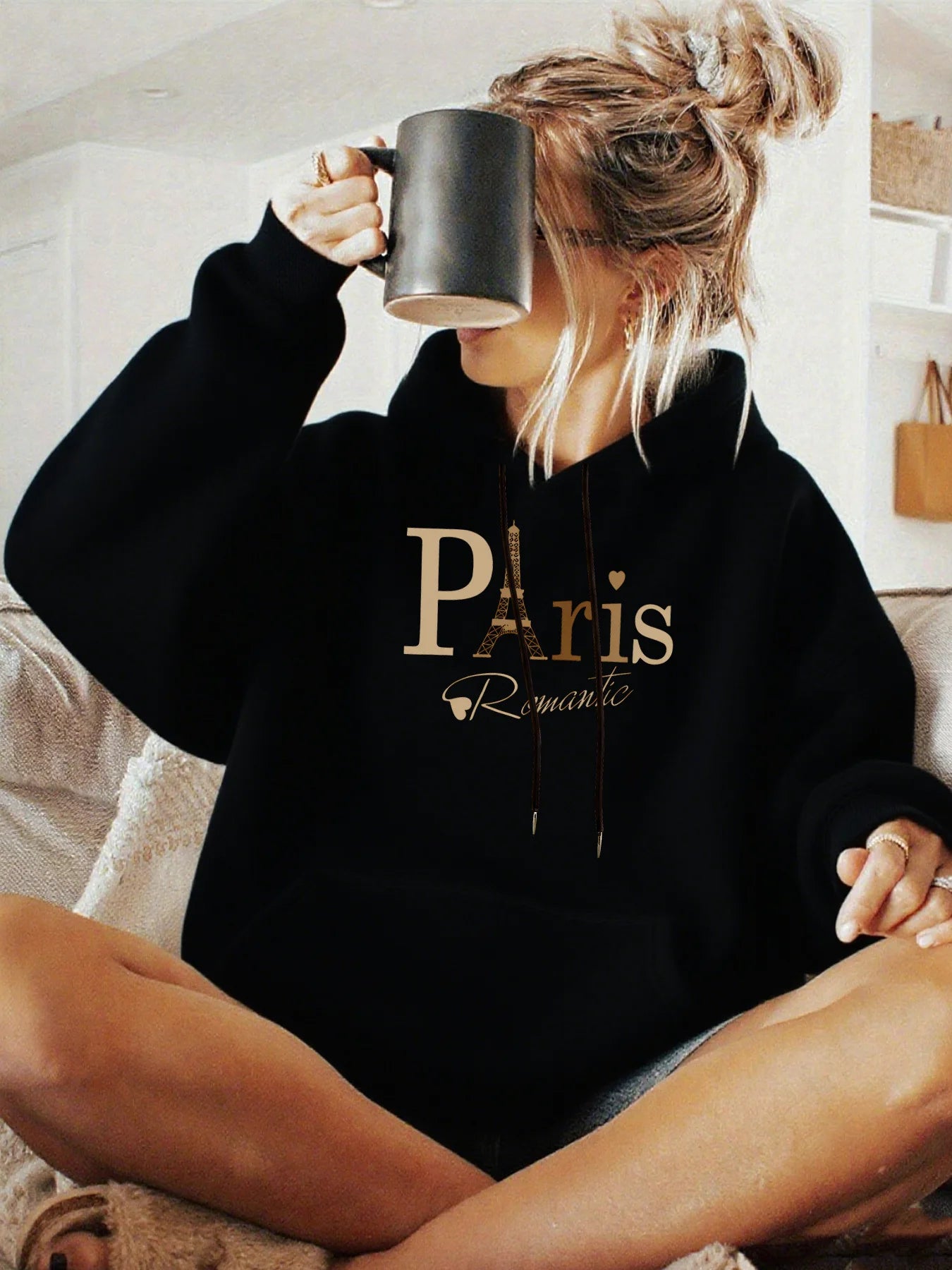 Hoodie – Alphabet Print – Polyester – Loose | KIMLUD