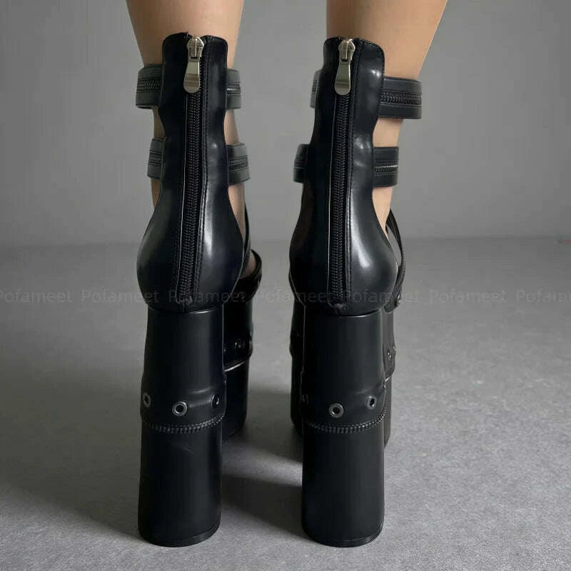 KIMLUD, Sexy Women Mary Janes Chunky Heel Pumps Platform Shoes Pointed Toe Ankle Cross Strap Chain Decor Dress Shoes High Heel Sandals, KIMLUD Womens Clothes