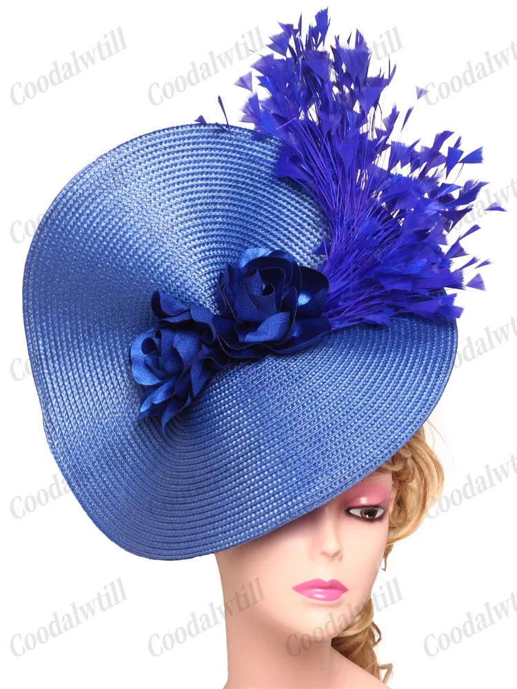 Feather Derby Party Fascinator Hat Solid — Black | KIMLUD