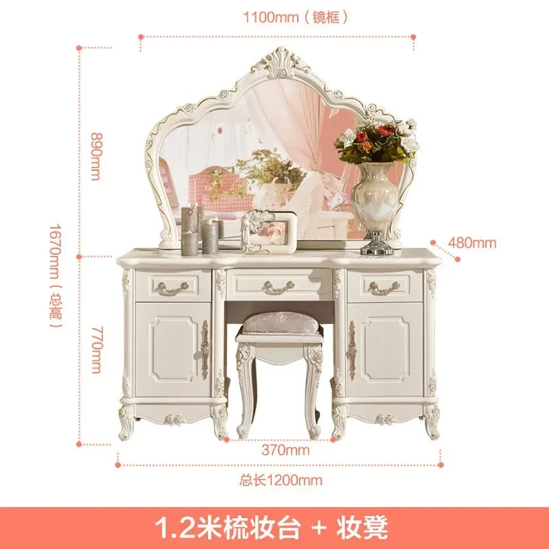 Wooden European Luxury Vanity Table With Arch Mirror — White | KIMLUD