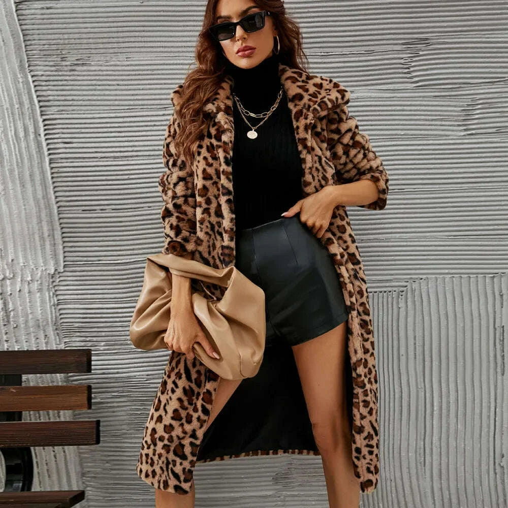 KIMLUD, Autumn Winter New Fashion European American Women's Leopard Casual Trendy Loose Faux Fur Coats Female Daily Luxury Clothes Tops, KIMLUD Womens Clothes