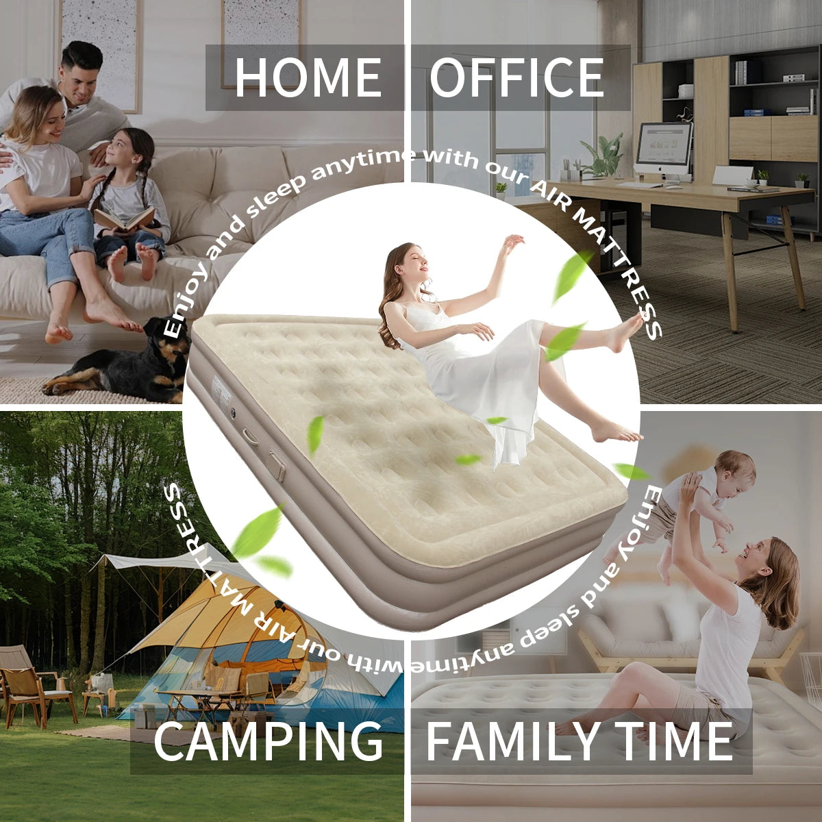 16i" Inflatable Queen Air Mattress with Built-in Pump, 200 * 150 * 40cm Portable Durable PVC Air Bed 150kg Max for Tent Camping