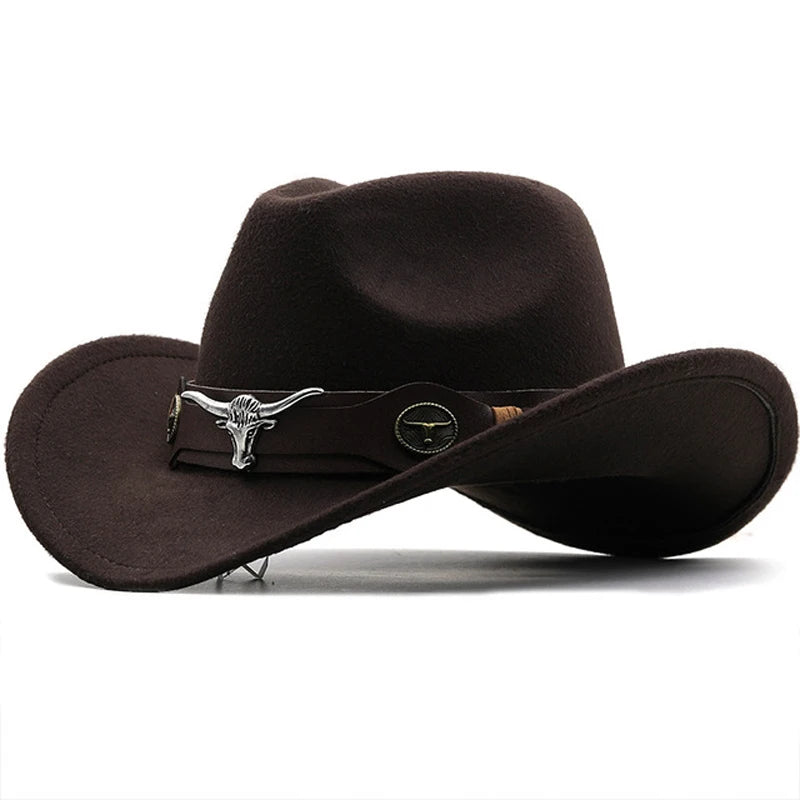 Roll Brim Felt Cowboy Hat With Cow Band For Western City Glamour And Everyday Wear — Black | KIMLUD