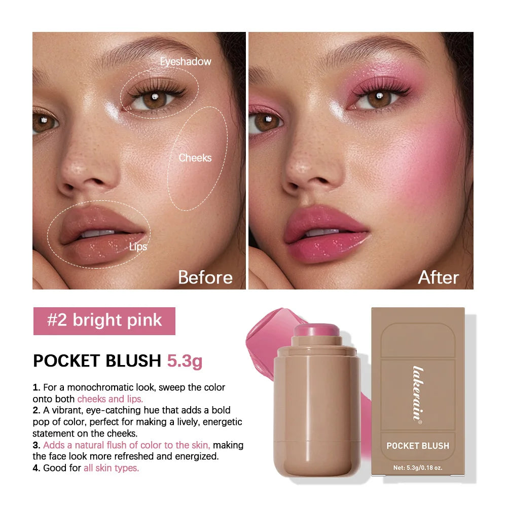 3in1 Blush Cheek Lip Tinted Moistured Blush Stick Waterproof Easy Color Rouge Silky Smooth Blusher Cream Matte Contour Makeup