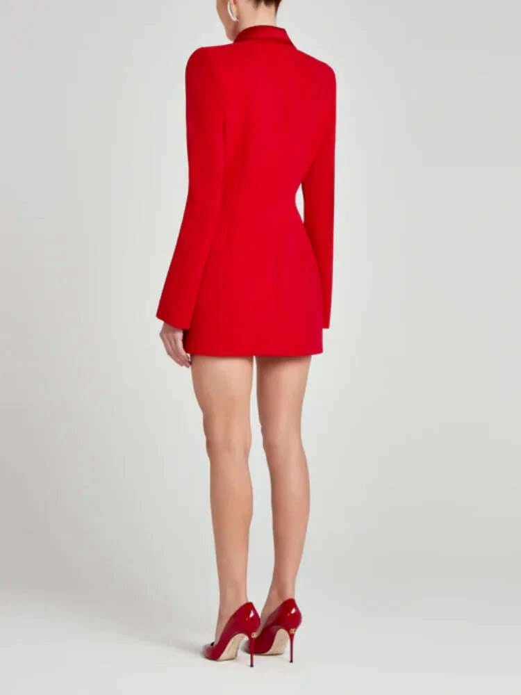 KIMLUD, VC Fashion Sexy Red Blazer V Neck Long Sleeves Mini Dress for Formal Gala Gown, KIMLUD Womens Clothes