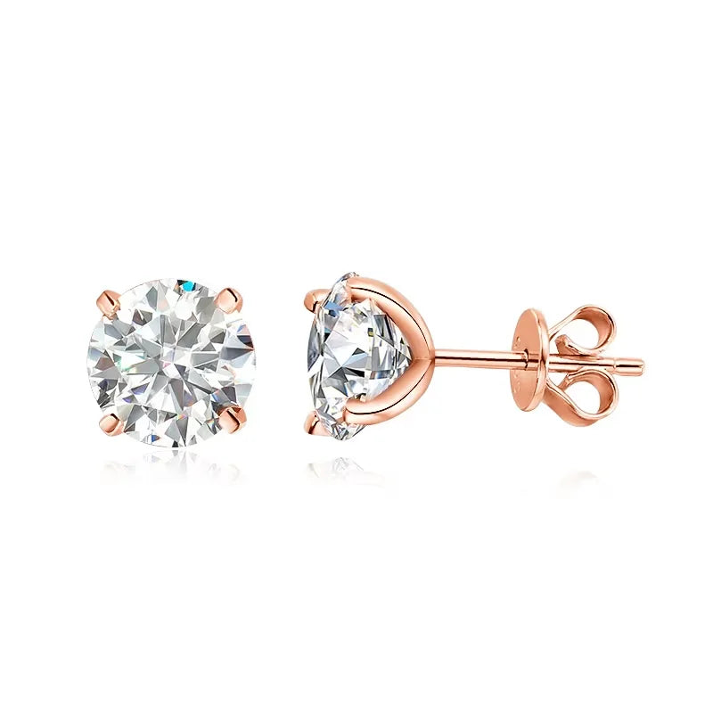 Moissanite Stud Earrings 0.2-3CT Round Cut, Classic Rose Gold S925 — Rose Gold | KIMLUD