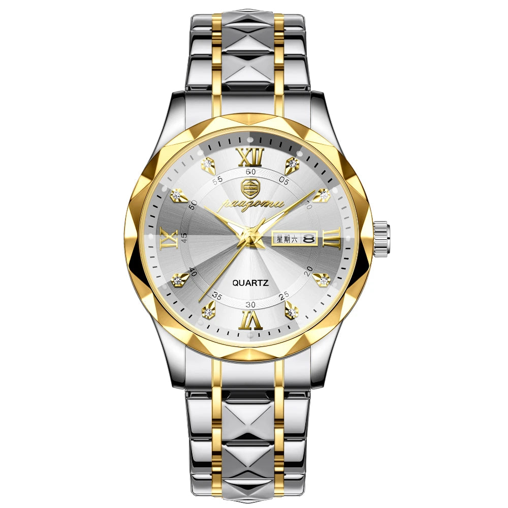 POEDAGAR Luxury Man Watch 5ATM Waterproof Luminous Date Week Quartz Men's Watches Stainless Steel Fashion Sport Men Wristwatch
