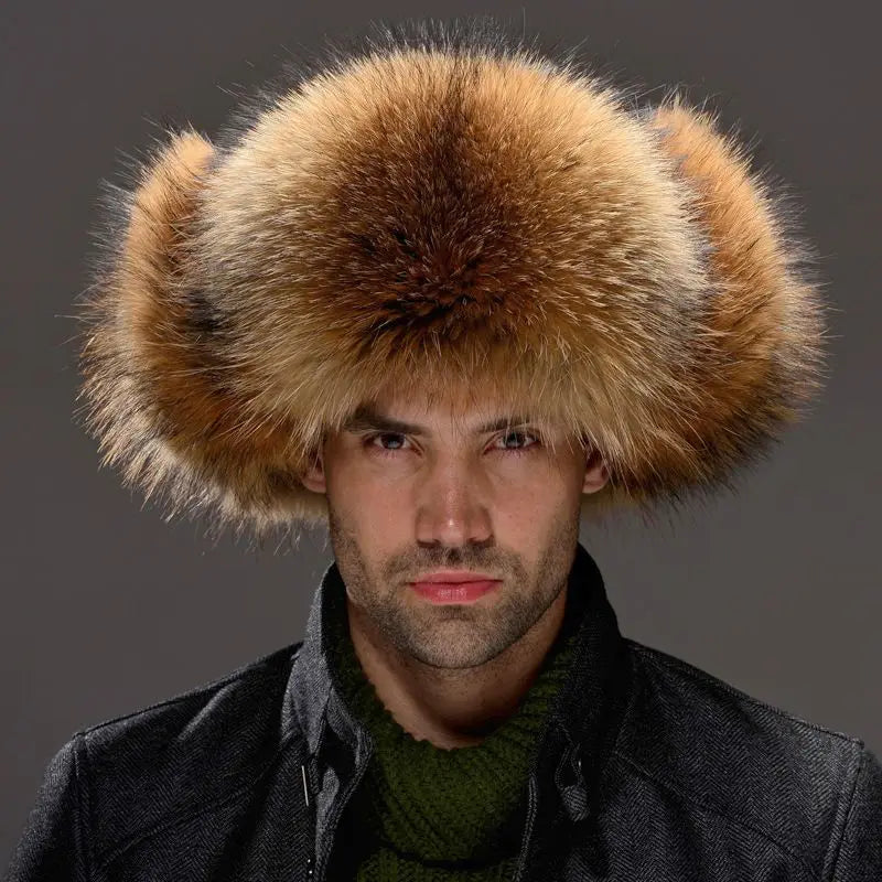 Winter Men Hats Brown Fox Fur High-end Elegant Warm Soft Not Wool Outdoor Hiking Caps Windproof Thick Europe Earflap Hat