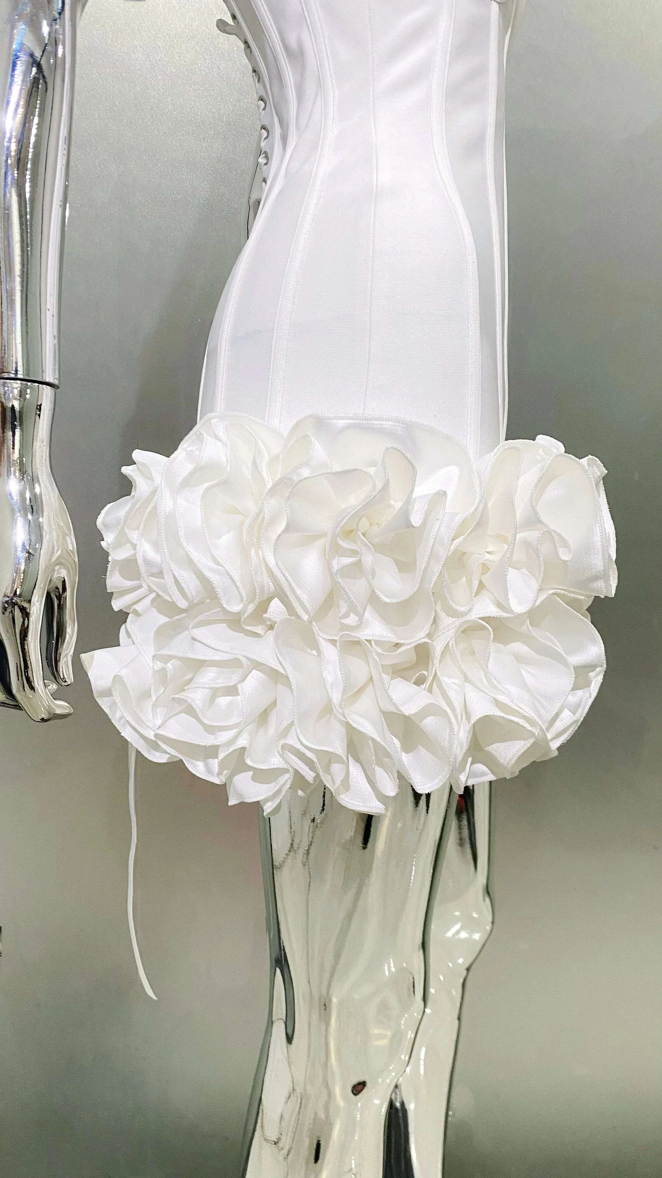 KIMLUD, Stereoscopic Flowers Back Laceing Strapless Red Bandage Mini Evening Dress Sweet Woman Birthday Party Dress Performance costume, KIMLUD Womens Clothes