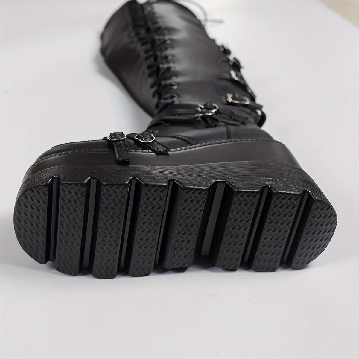 Women's Gothic Punk Thigh High Boots Fashion Side Zipper Lace-up Wedges High Heels Platform Coaplay Boots Woman