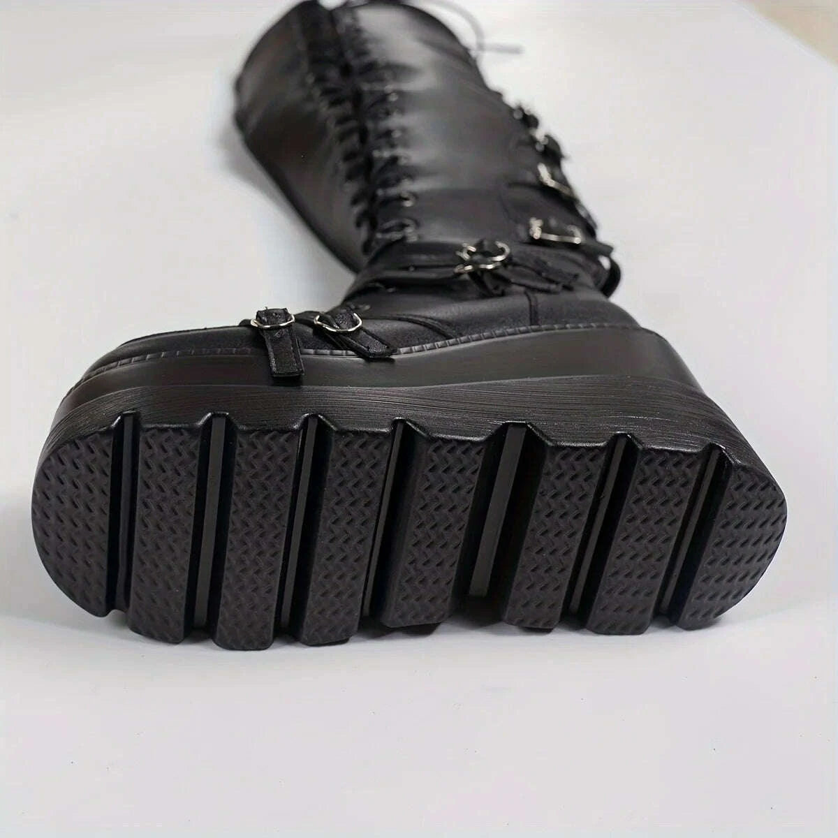 KIMLUD, Women's Gothic Punk Thigh High Boots Fashion Side Zipper Lace-up Wedges High Heels Platform Coaplay Boots Woman, KIMLUD Womens Clothes