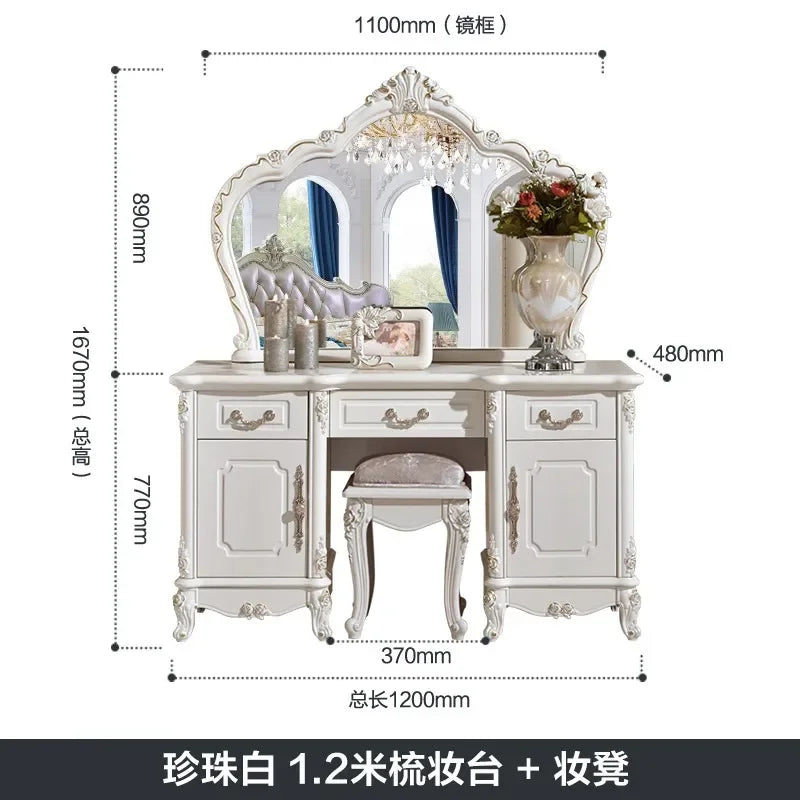 Wooden European Luxury Vanity Table With Arch Mirror — White | KIMLUD