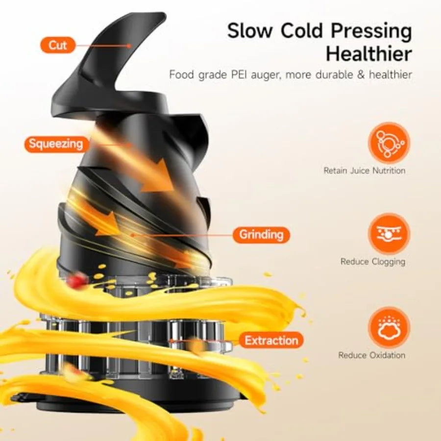 Cold Press Juicer Machines 400W Slow Masticating Juicer with 5.8 Wide Feed Chute for Whole Vegetables and Fruits High Juice Yie