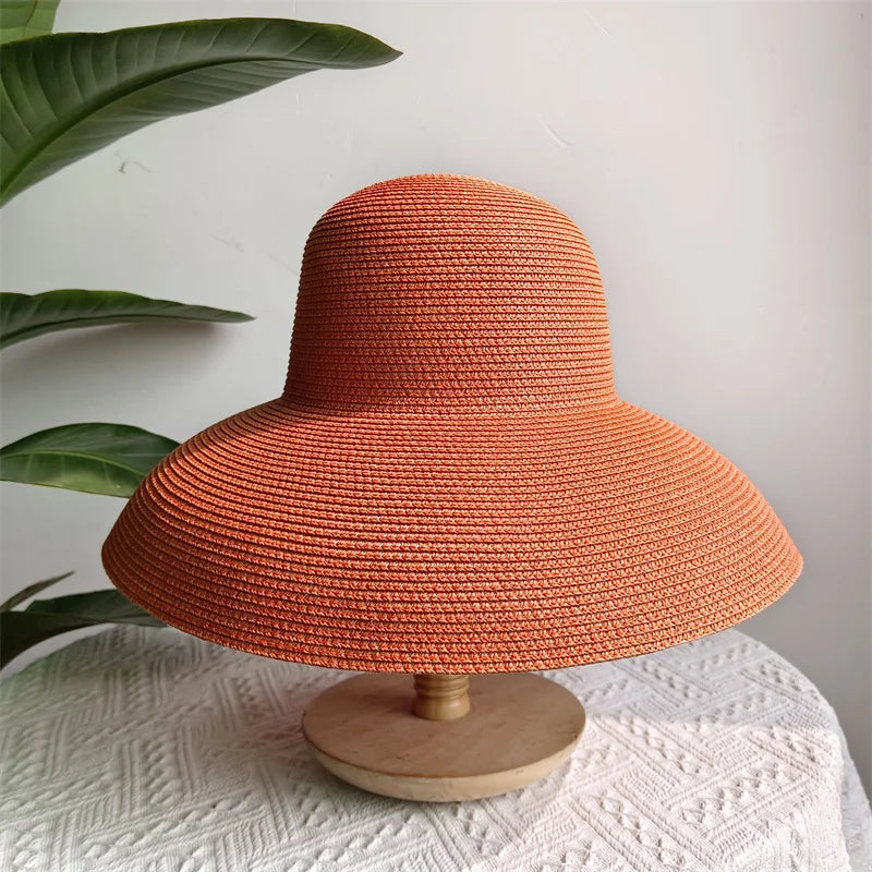 Straw Hepburn Sun Hat Wide Brim Foldable — Natural | KIMLUD