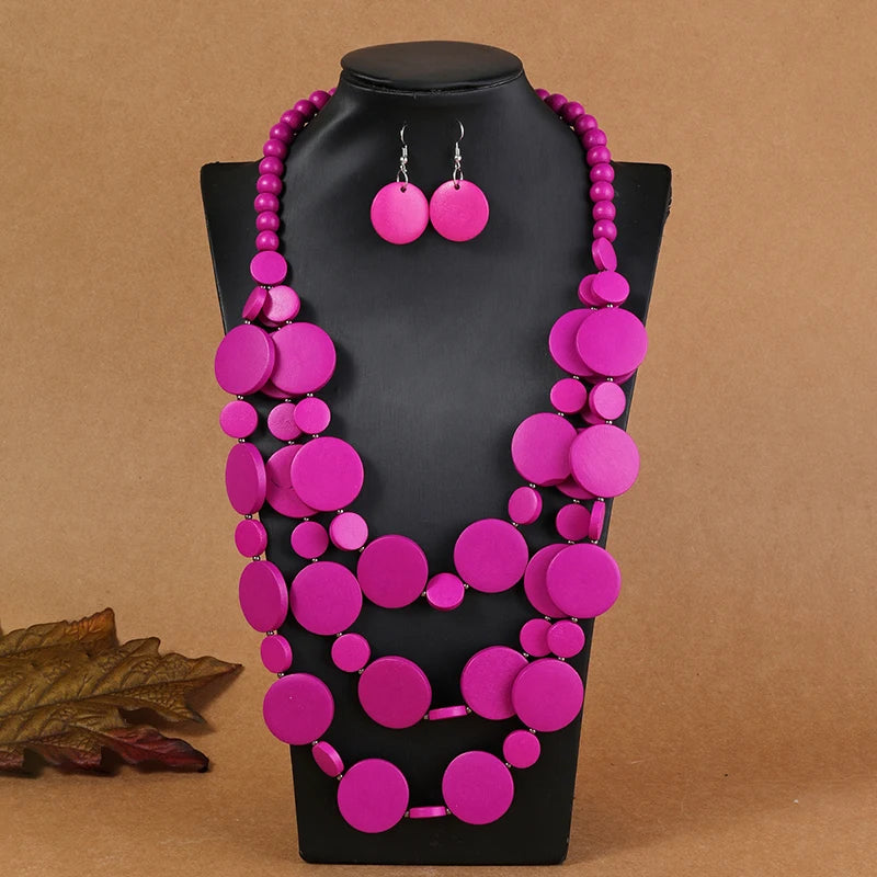 Statement Wooden Bead Solid Jewelry Set — Gold | KIMLUD