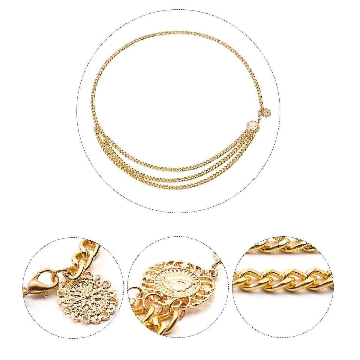 Gold-Tone Chain Belt Multilayer Tassel Rhinestones — Gold | KIMLUD