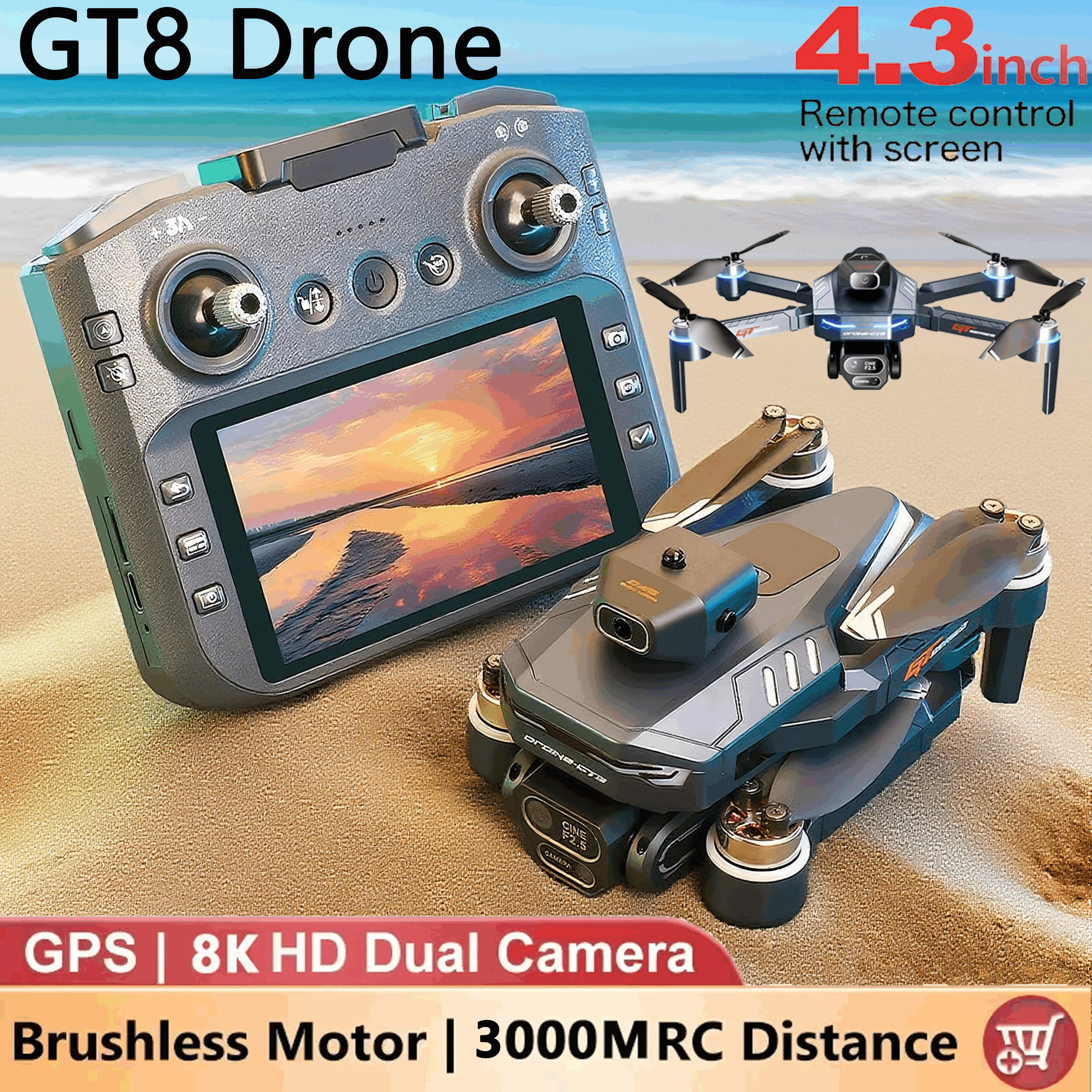 GT8 NEW Drone 4K Professional 8K Camera Aerial FPV Avoiding Obstacles with Large Screen Remote Control Folding RC UAV Toys Gifts