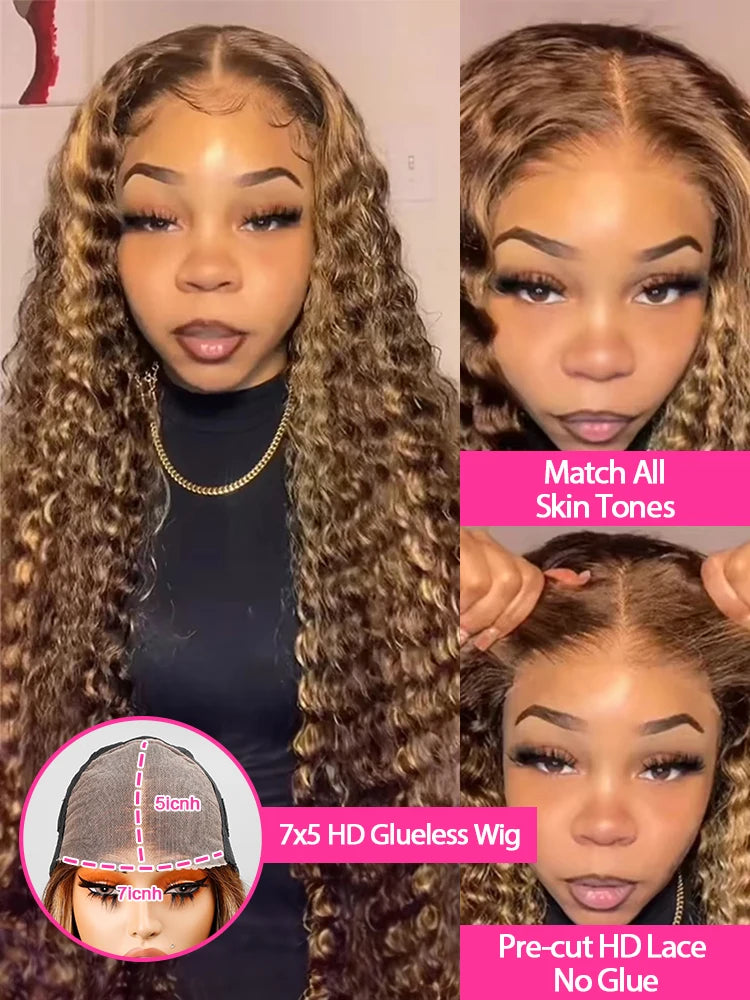 Lace Frontal Wig - Deep Wave - Remy Hair - Highlight Ombre | KIMLUD