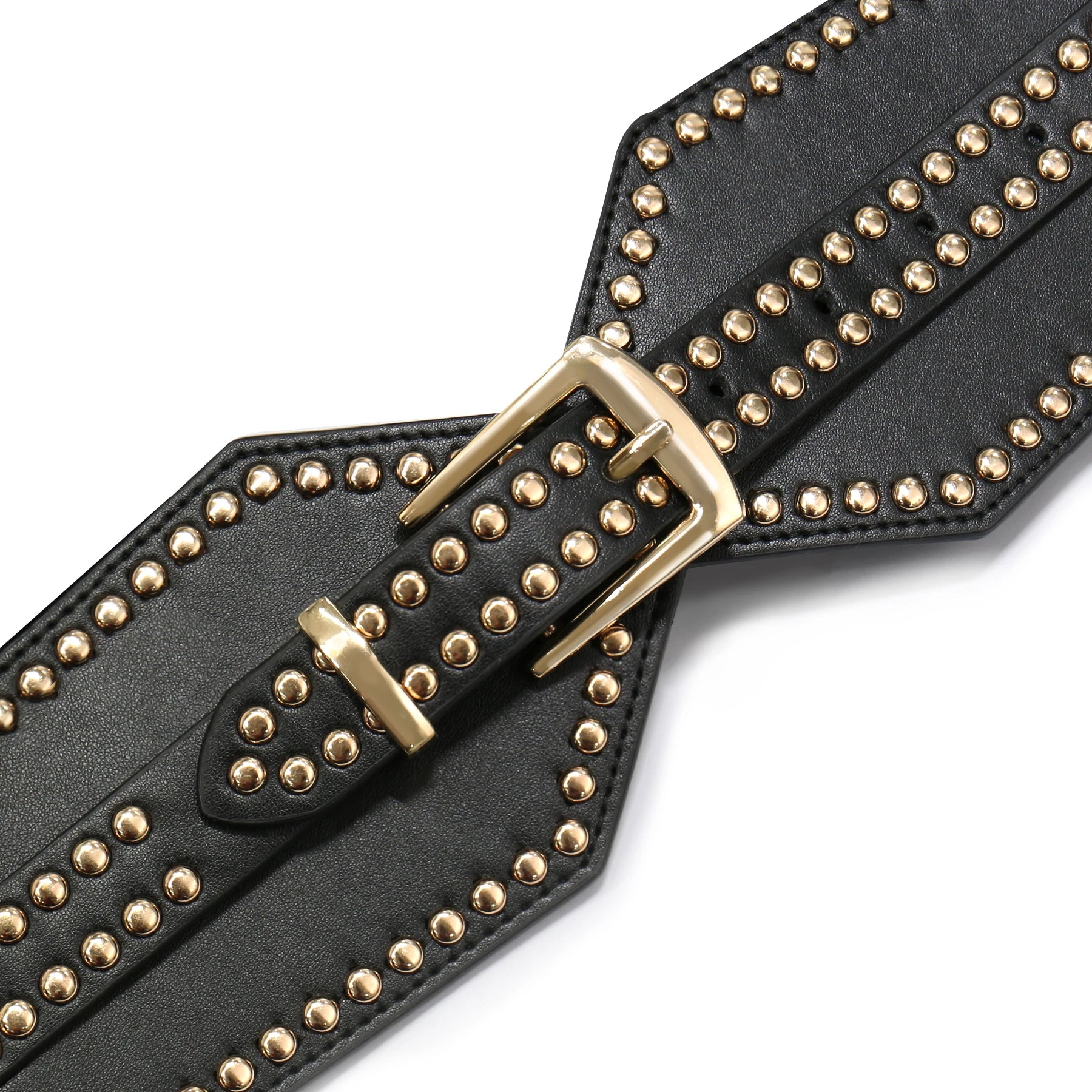 Wide Elastic Belts Chunky Punk Cinch Waist — Black | KIMLUD