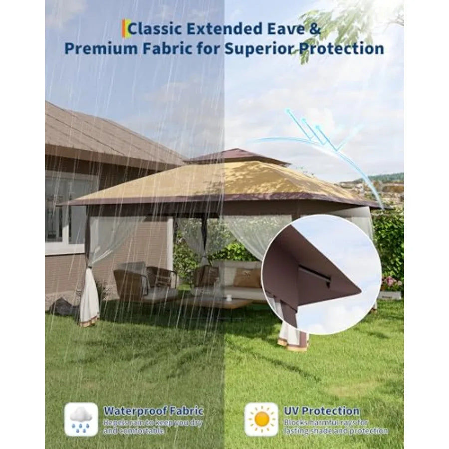 Polyester Outdoor Pop Up Gazebo Tent — Beige | KIMLUD