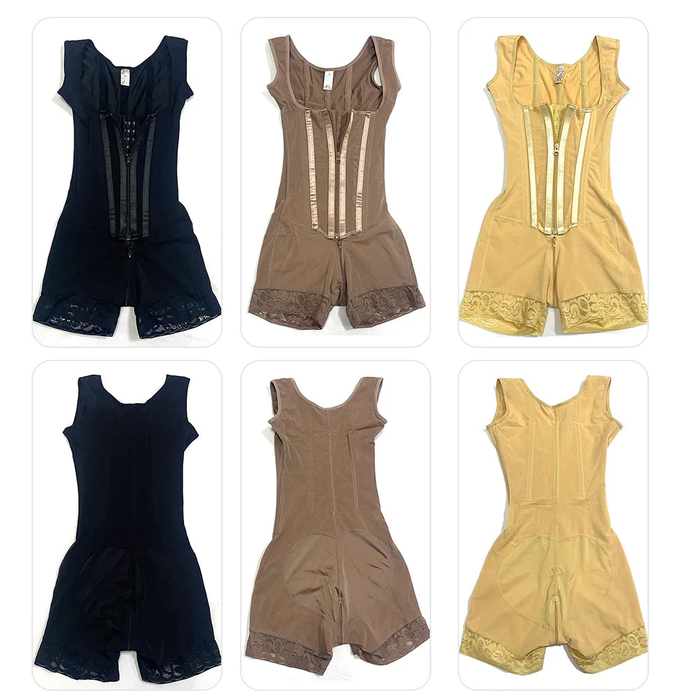 High-Compression Full Body Shaper Bodysuit With Double Tummy Control Open Crotch — Taupe | KIMLUD
