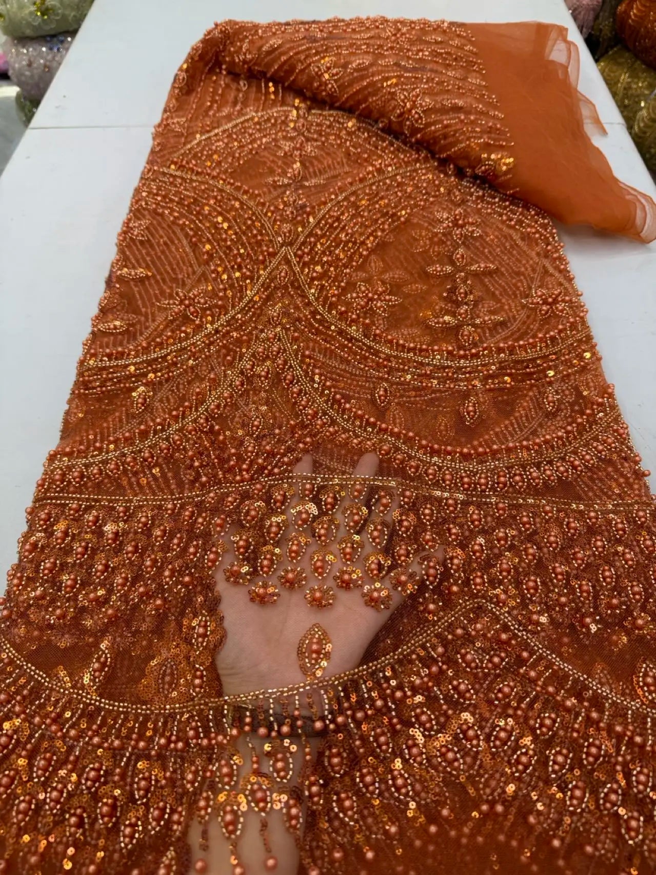 Sequins Lace Fabric – Heavy Beaded – Polyester | KIMLUD