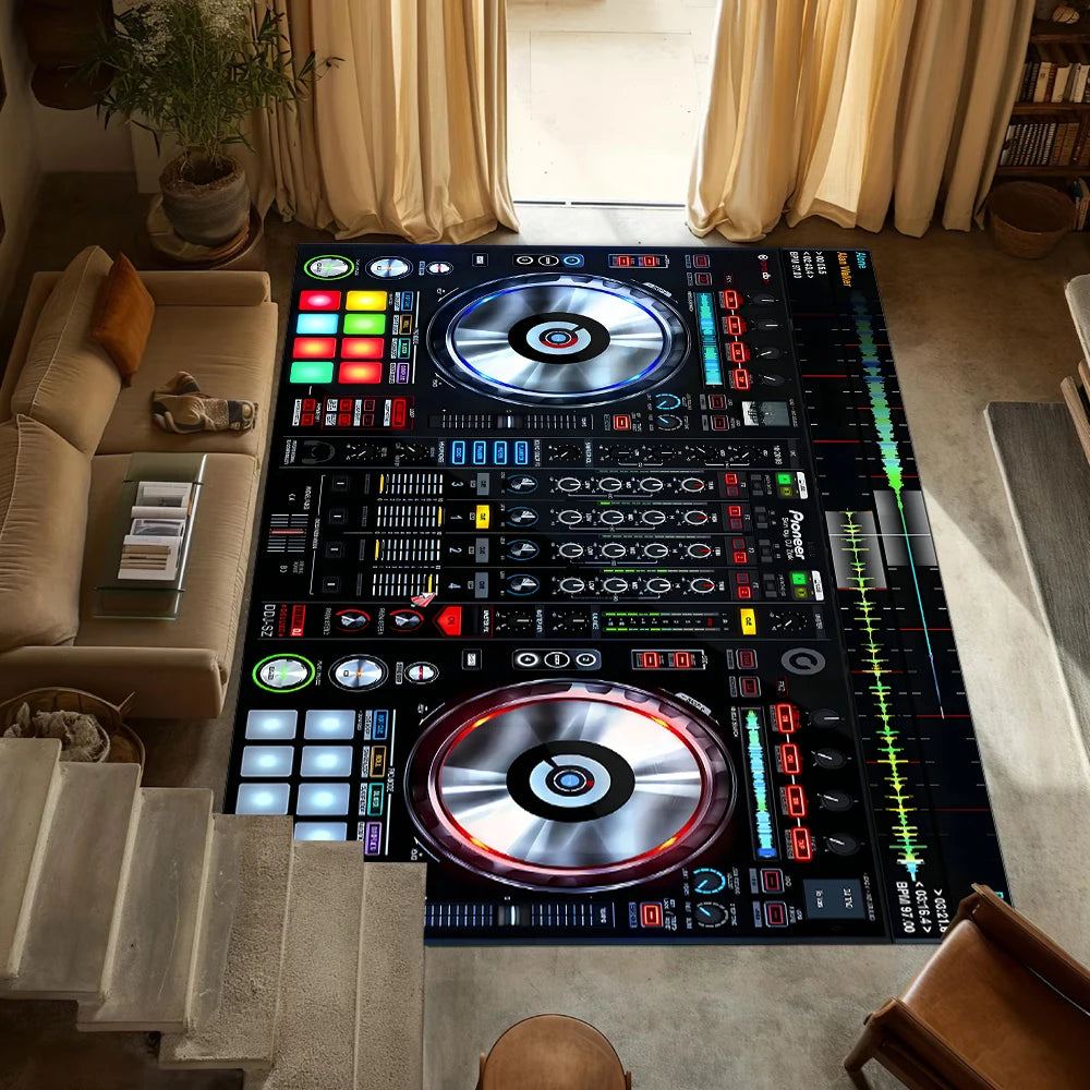 Retro DJ Console Carpet Music Studio Pattern Mat Stylish Area Rug for Living Room Bedroom Home Decoration Home Rugs for Bedroom