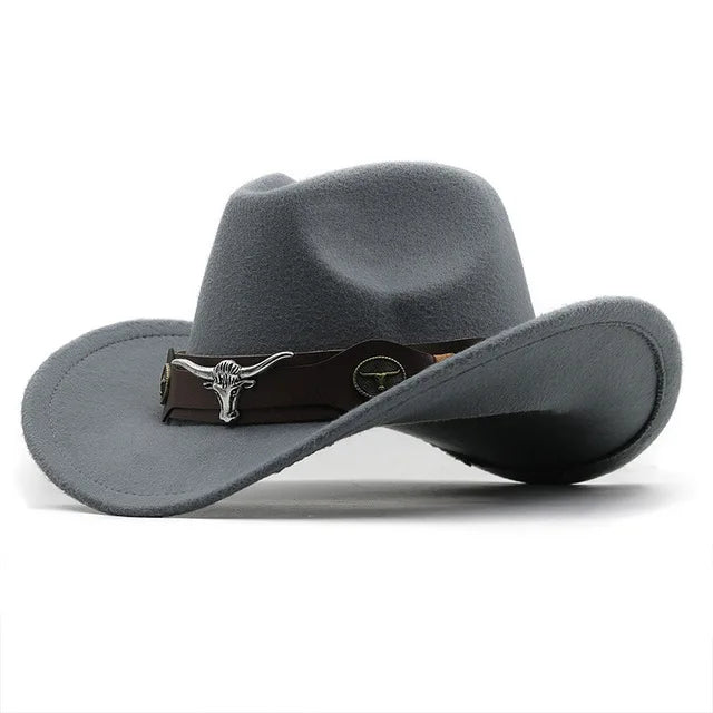 Roll Brim Felt Cowboy Hat With Cow Band For Western City Glamour And Everyday Wear — Black | KIMLUD