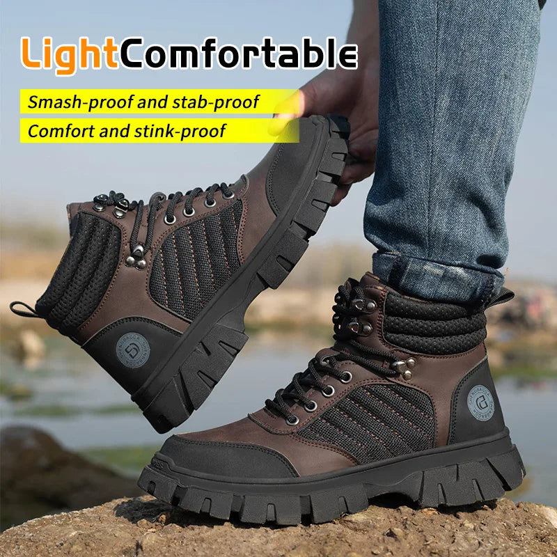 Steel Toe Shoes for Men Indestructible Work Boots Lightweight Safety Shoes Walking Anti-smash Anti-puncture Protective Sneakers