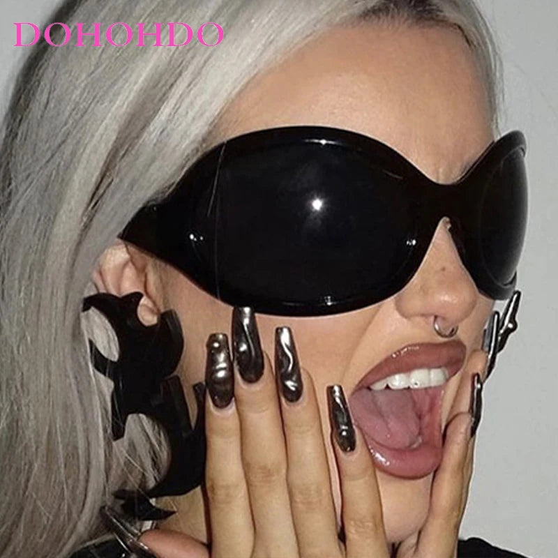 Oversized Oval Frame Sunglasses UV400 Lenses — Black | KIMLUD