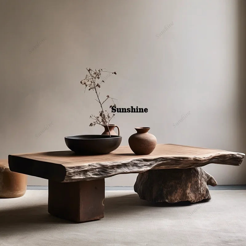 Wood Coffee Table Minimalist Modern Statement Piece For Living Rooms — Natural Wood Tone | KIMLUD