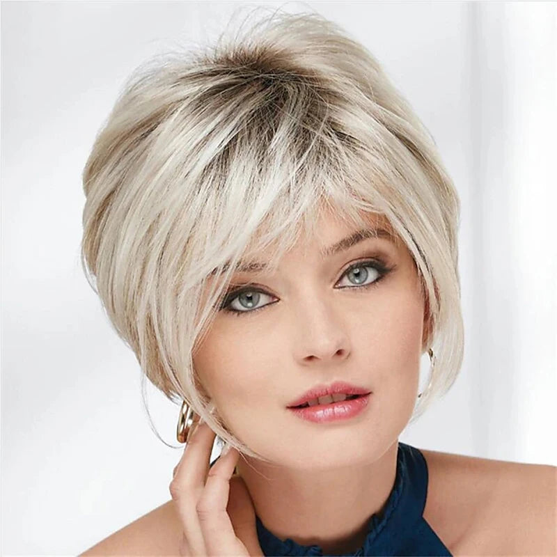 Wig – Short Curly Bangs – High Temperature Fiber – Blonde | KIMLUD
