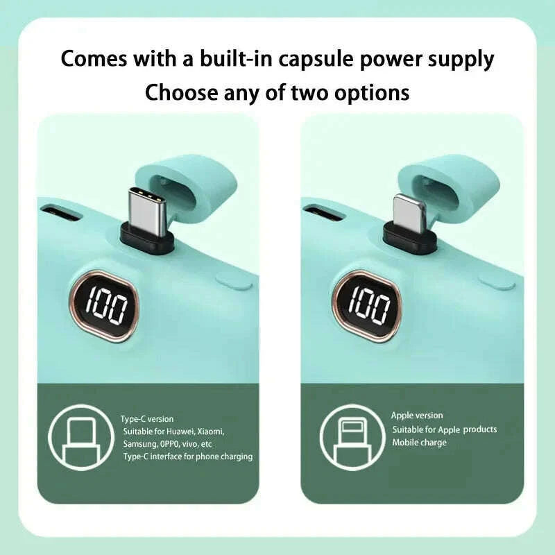 KIMLUD, Mini Power Bank 2000/5000mAh Built Cable Portable Mobile Charger Fast Charger Spare Battery Capsule Power bank For iPhone Type-C, KIMLUD Womens Clothes