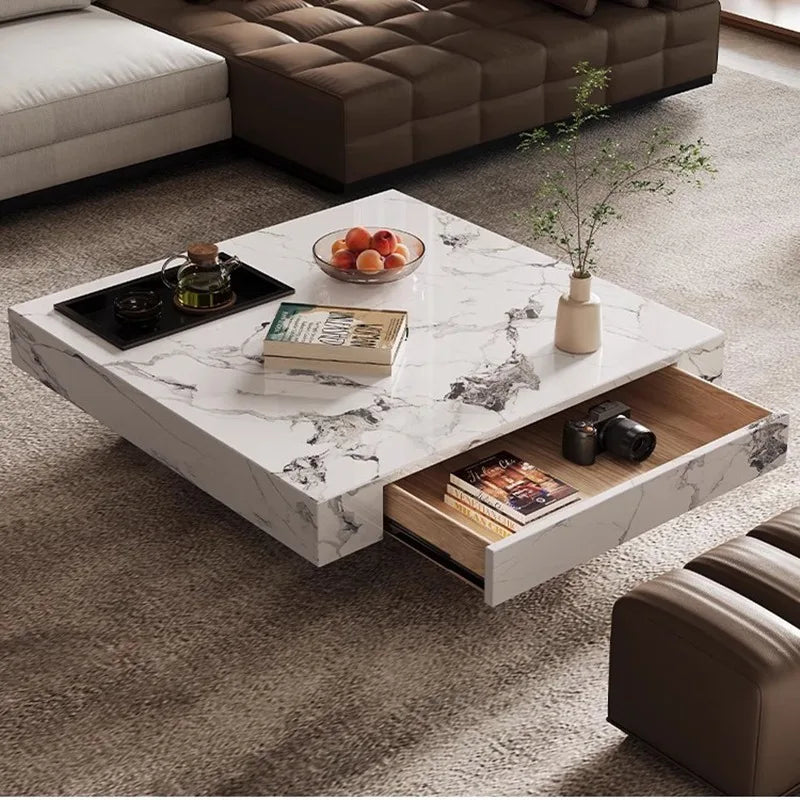 Marble-Top Side Table Minimalist Nordic With Subtle Veining — Onyx-Black | KIMLUD