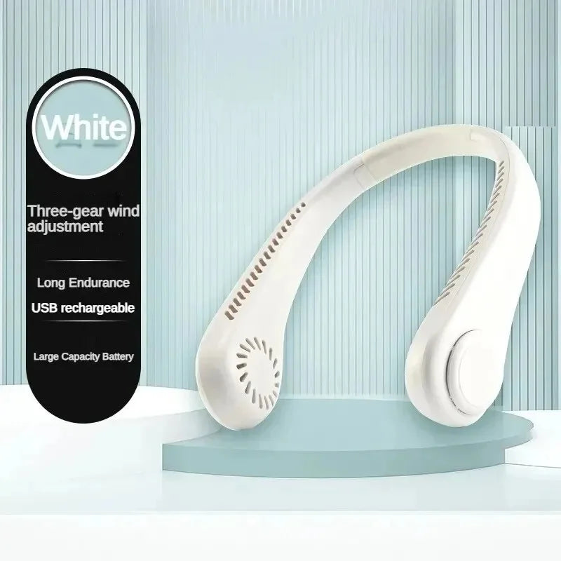Bladeless Hanging Neck Fan USB Rechargeable 8000mAh LED Display — White | KIMLUD