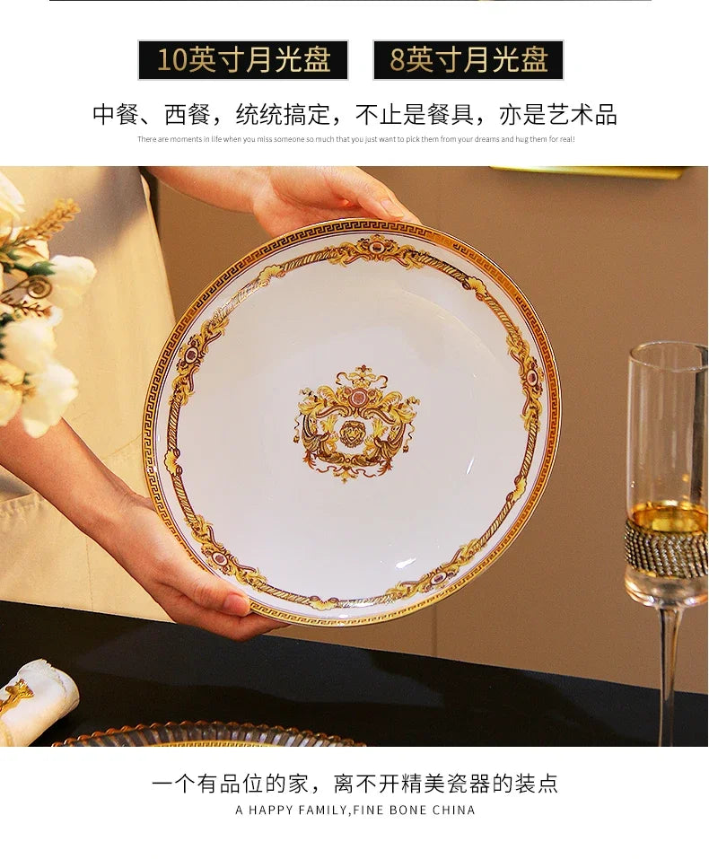 Gilded Bone China Dinnerware Set 60-Piece — Ivory | KIMLUD