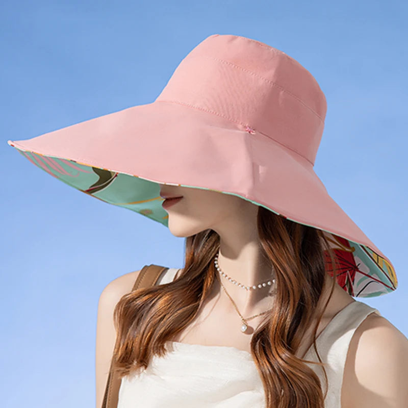 Cotton Sun Hat Double-Sided Fisherman With Enlarged Brim — Natural | KIMLUD
