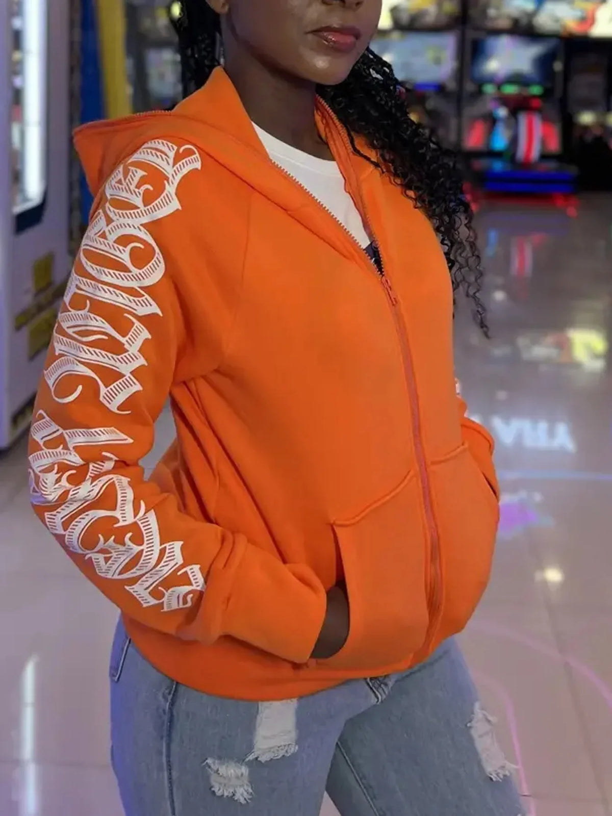 Zip Up Hoodie – Letter Printed – Hooded Silhouette | KIMLUD