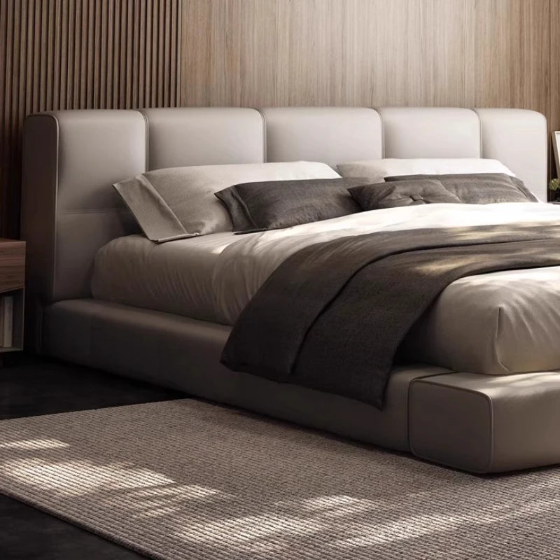 Leather Bed Romantic Italian Minimalist Upholstered Frame With Storage — Black | KIMLUD