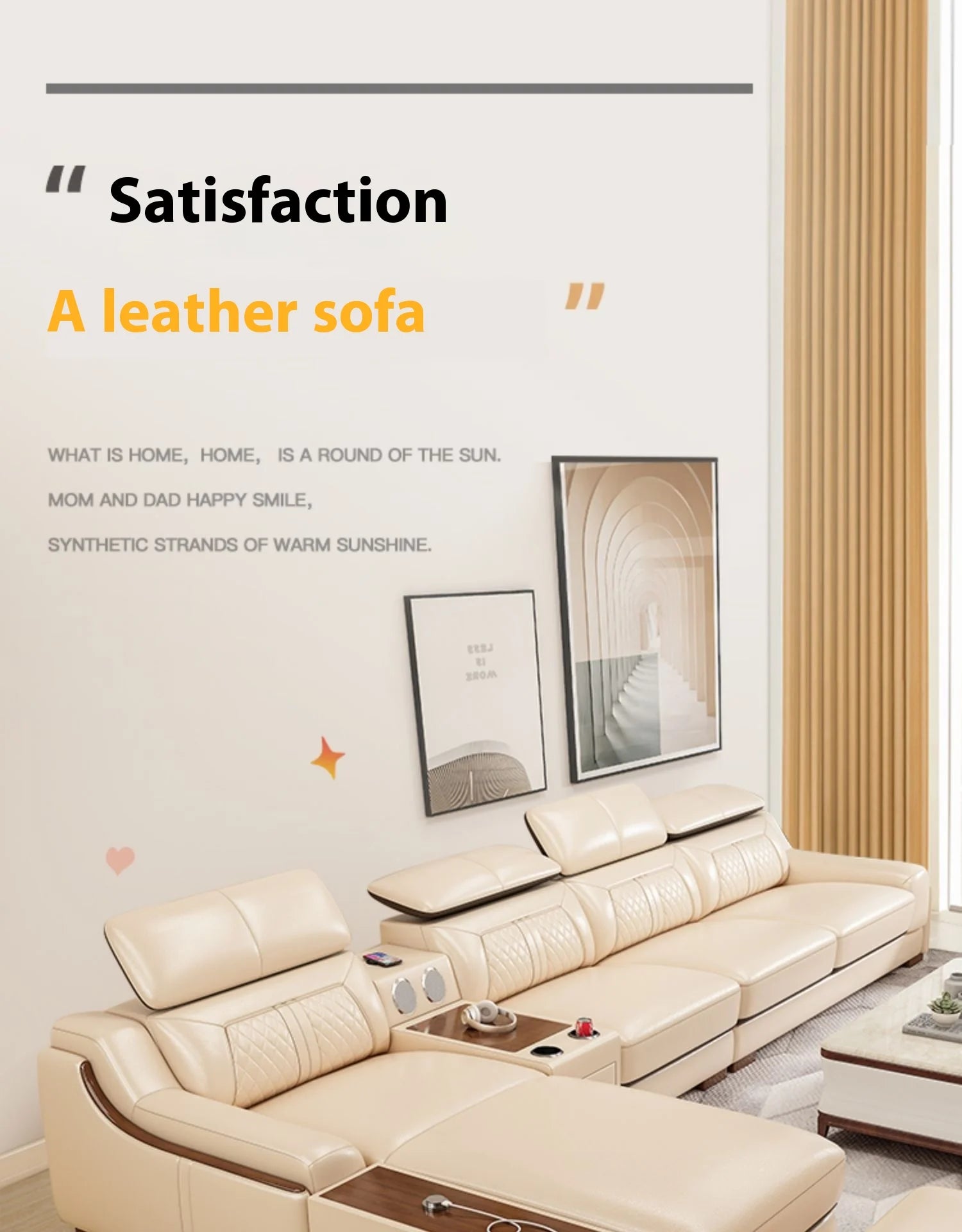 Genuine Italian Leather Sofa L-Shaped With Cup Holders USB Bluetooth — Light Gray | KIMLUD