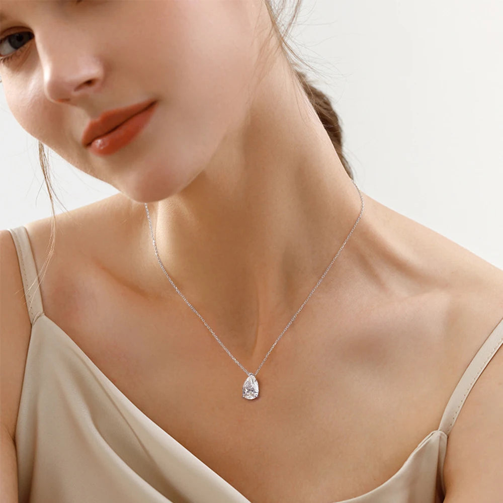 1/2/3/4CT Water Drop Moissanite Pendant Necklace for Women Certified 925 Silver Pear Cut Solitaire Diamond Pendant Neckchain