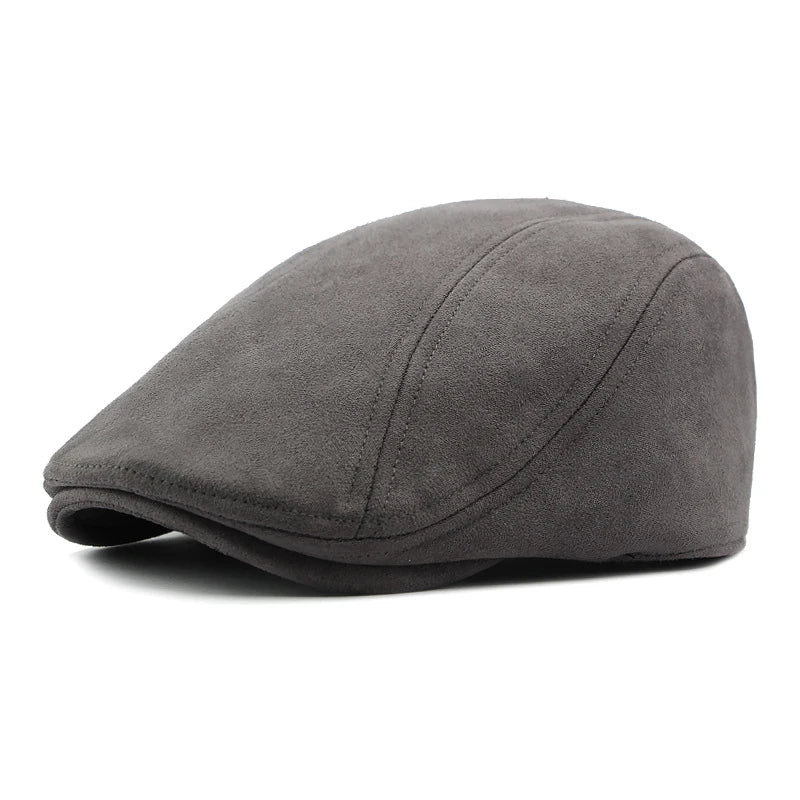 Suede Beret Herringbone Flat Cap Classic — Black | KIMLUD