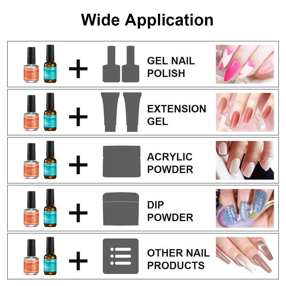 2Pcs/set Nail Primer Fast Air Dry Prep Dehydrator For Nail Soak Off Base Primer Gel First Nails Gel For Professional Manicure