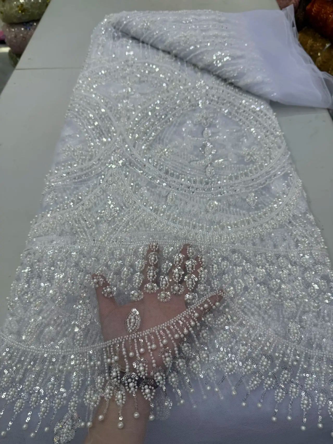 Sequins Lace Fabric – Heavy Beaded – Polyester | KIMLUD