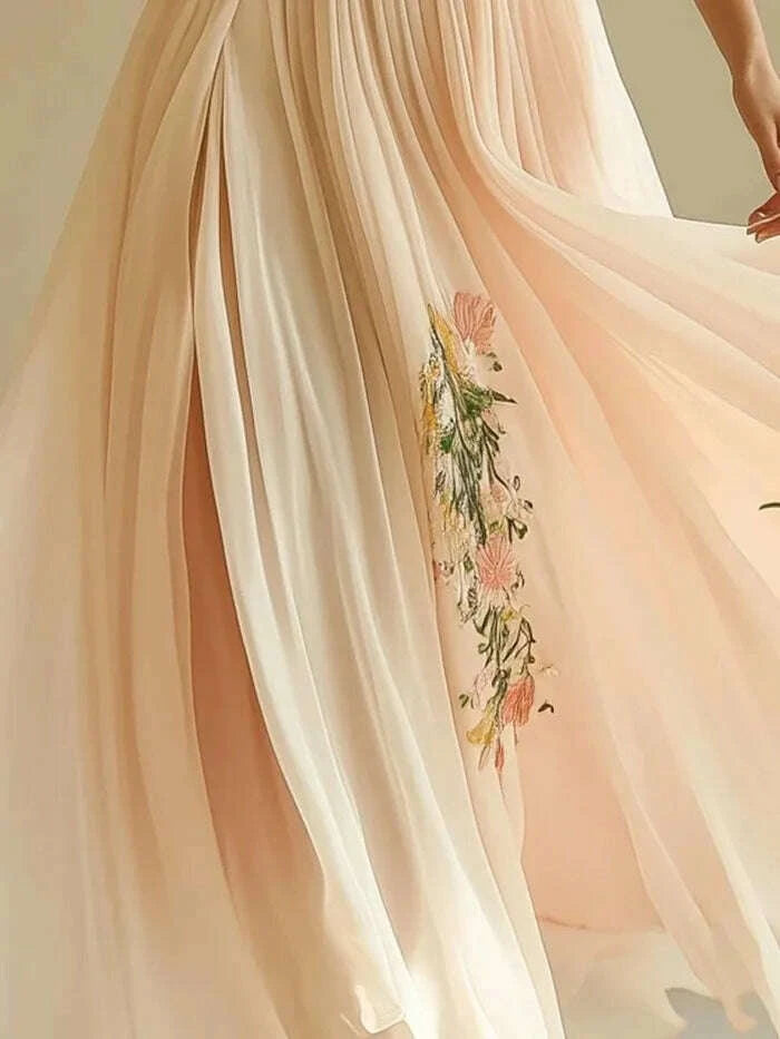 KIMLUD, 2025 Summer Elegant Women's Dress Casual Bohemian Fashion Floral Print Pleated Dress Sexy V-Neck Short Sleeve Maxi Dresses, KIMLUD Womens Clothes