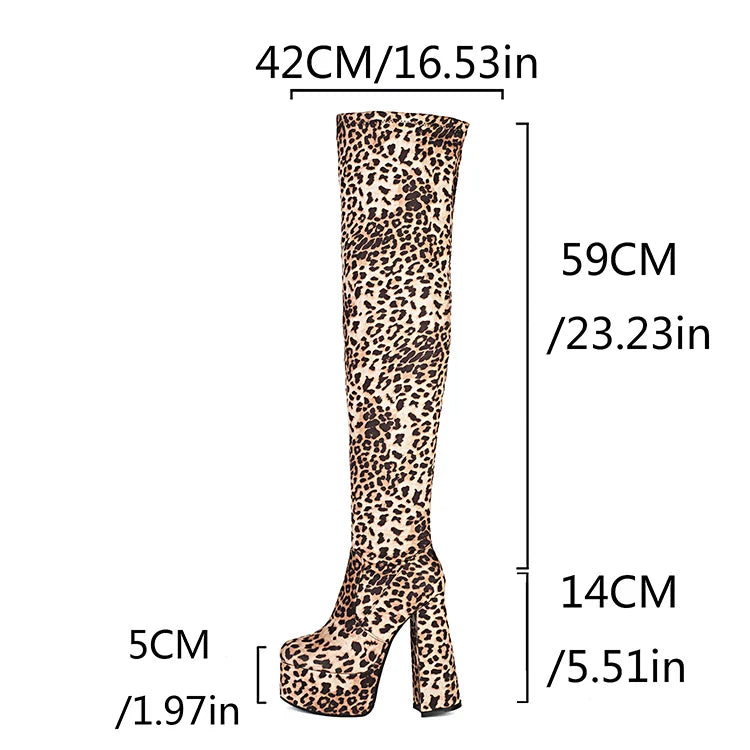 Over The Knee Boots – Leopard Print Velvet – Velvet – Leopard Print | KIMLUD