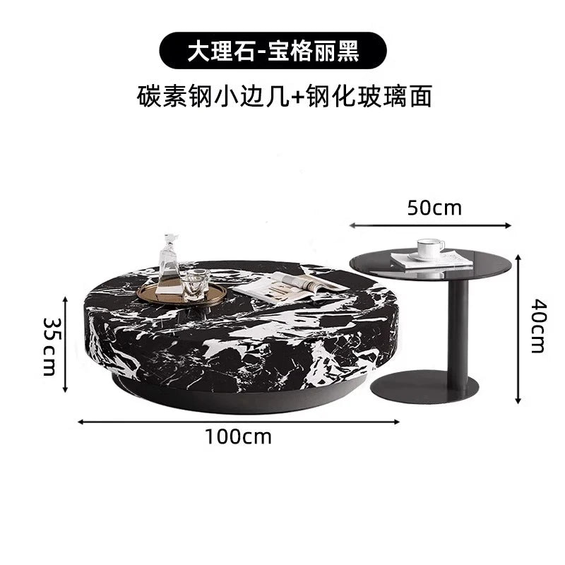 Marble Nordic Minimalist Coffee Table Round Marble Top — White | KIMLUD
