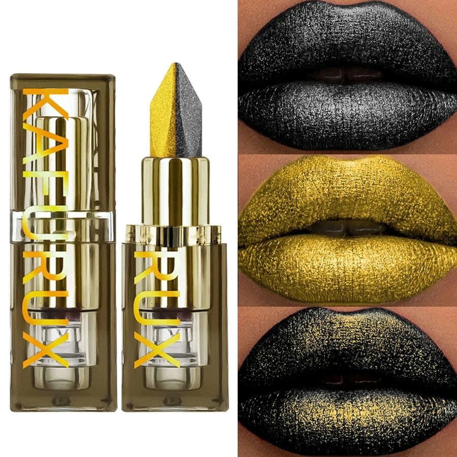 KIMLUD, 1pc Two-tone Color Glitter Lipstick Non-stick Cup Matte Black&yellow Lip or Eye Makeup Diamond Lipstick or for Eye Shadow Gifts, KIMLUD Womens Clothes